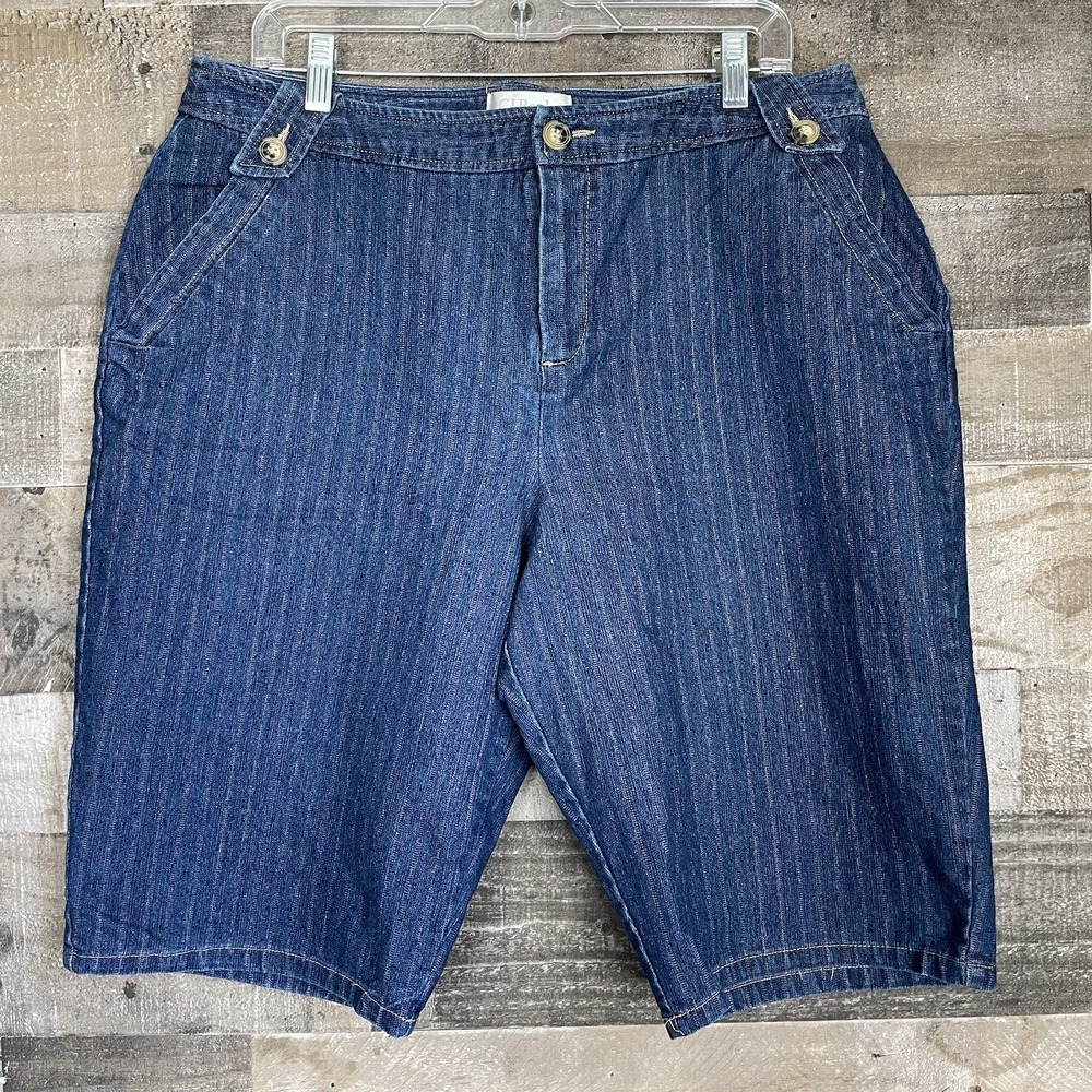 CJ Banks Bermuda Shorts Womens Size 14W Pockets Stretch Blue Striped Casual